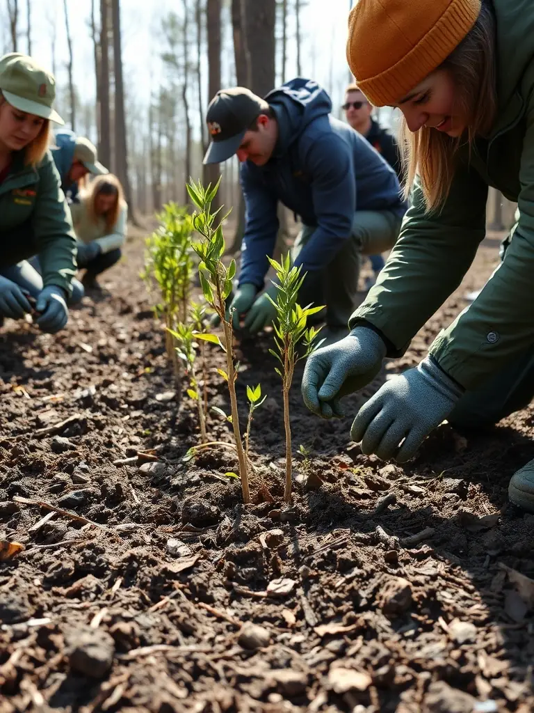 An image showcasing ACCA members planting trees and restoring natural habitats, illustrating their commitment to environmental conservation.