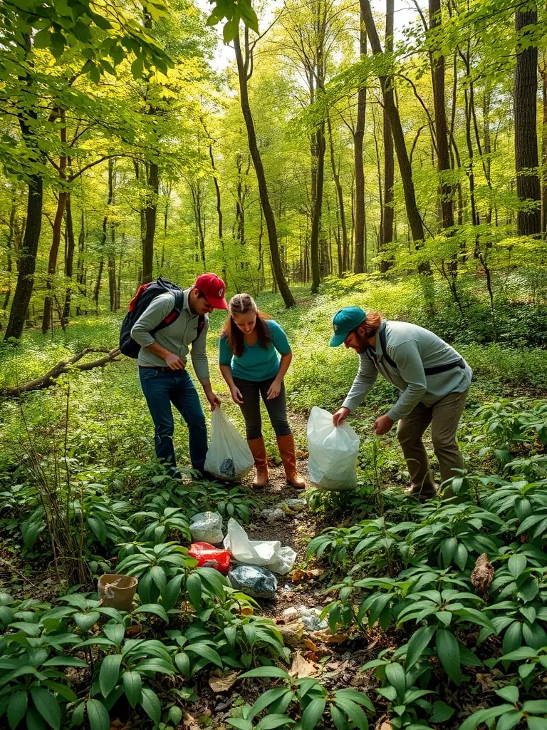 A photograph of ACCA members cleaning up a local forest area, demonstrating their dedication to habitat preservation and environmental stewardship.