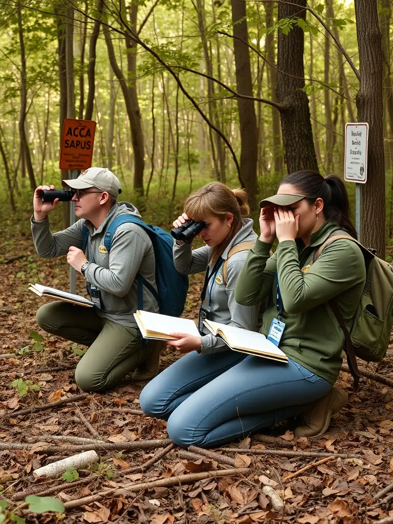 A photograph depicting members of ACCA ASSOCIATION DE CHASSE AGREEE DE PUYROLLAND participating in a wildlife census, counting deer in a field during early morning.