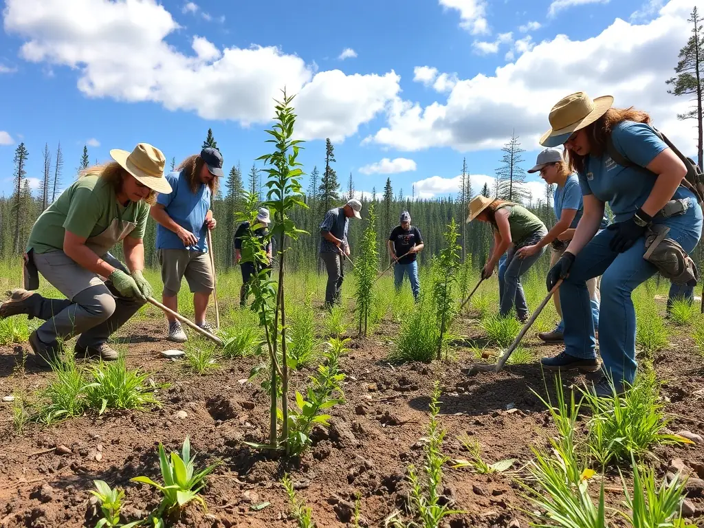 A photograph showcasing ACCA members planting trees and restoring natural habitats, highlighting their commitment to ecological preservation.